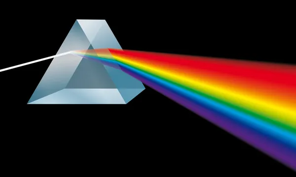 El prisma triangular rompe la luz en colores espectrales — Foto de Stock