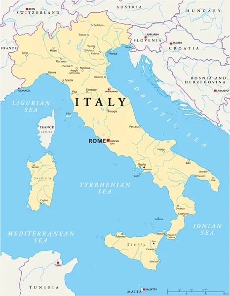 Itália mapa político — Vetor de Stock