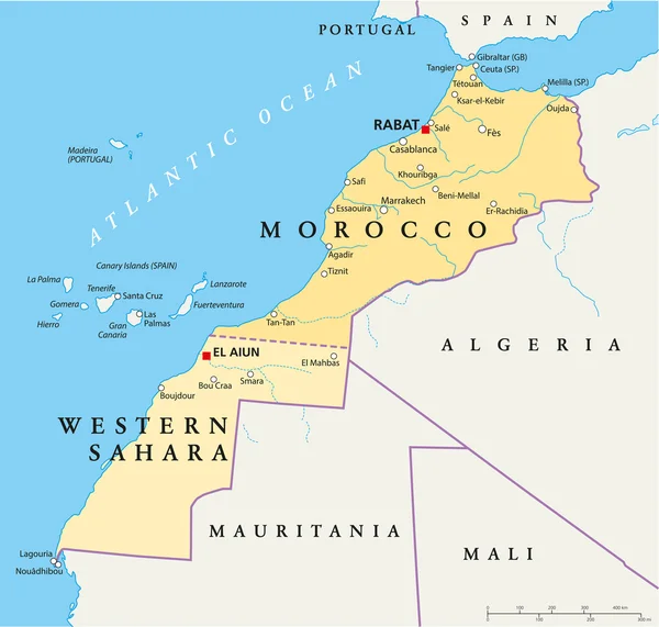 Marokko und westliche Sahara-Karte — Stockvektor