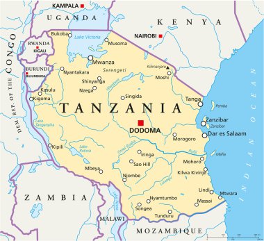 Tanzania Political Map clipart