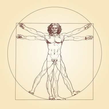 Vitruvius Adamı örnek alarak leonardo da vinci ve mimar kayıtlarının vitruvius.