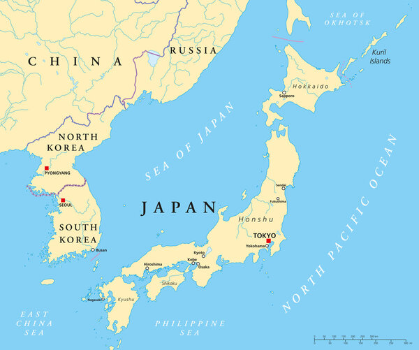 Japan, North Korea And South Korea Political Map
