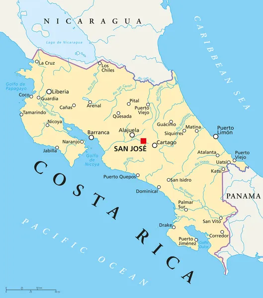 Costa Rica Political Map — Stock Vector