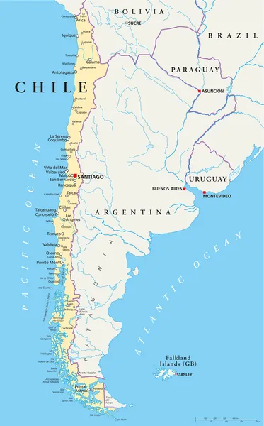 Chile mapa polityczna — Wektor stockowy