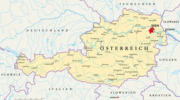 Austriacka mapa polityczna — Wektor stockowy