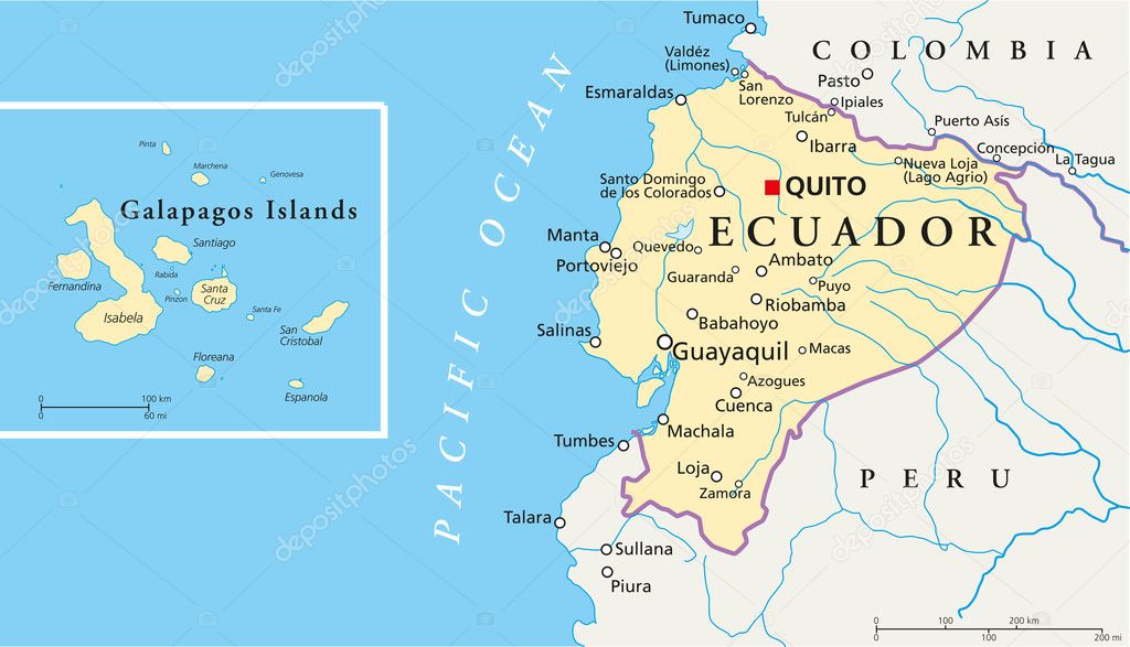 Ecuador and Galapagos Islands Political Map