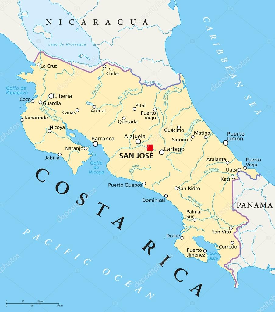 Mapa Político de Costa Rica Stock Vector by ©Furian 43167585