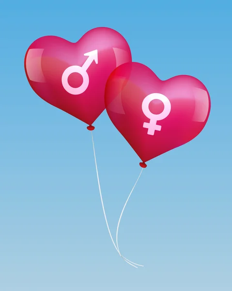 Balon dalam Cinta dengan Simbol Pria dan Wanita - Stok Vektor