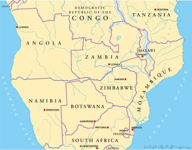 Orta-Güney Afrika siyasi Haritası