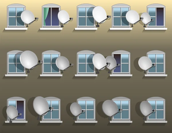 Супутникові тарілки вікно — стоковий вектор