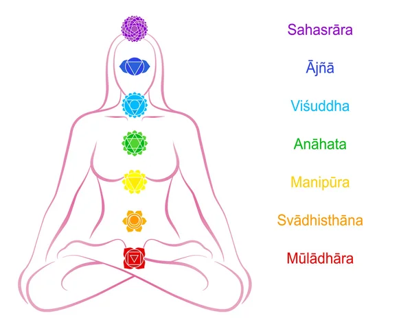 Chakras Woman Descripción Sánscrito — Vector de stock