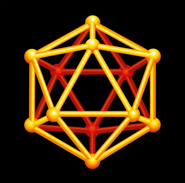 Icosahedron Gold Three-dimensional Shape — Stock Vector