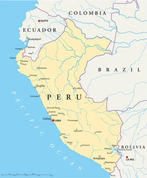 Mapa Político de Perú — Vector de stock
