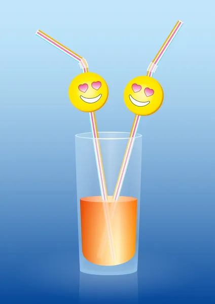 Jus de verre deux pailles en amour — Image vectorielle