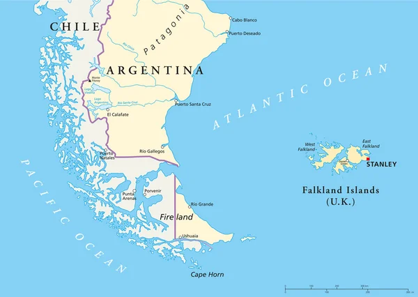 Mapa Falklandów policikal — Wektor stockowy