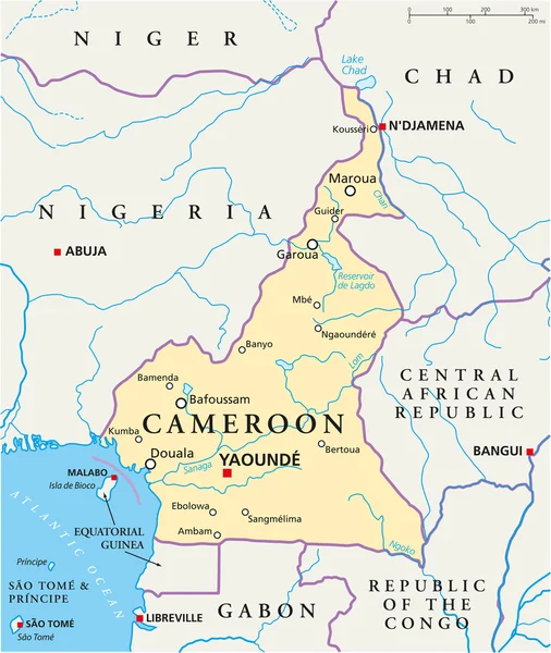 Mappa politica del Camerun — Vettoriale Stock