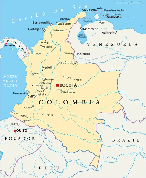 Mapa Político de Colombia — Vector de stock