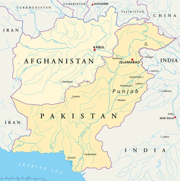 Afghanistan och pakistan politiska karta — Stock vektor