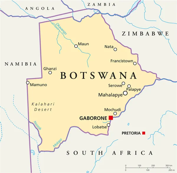 Politieke kaart van Botswana — Stockvector