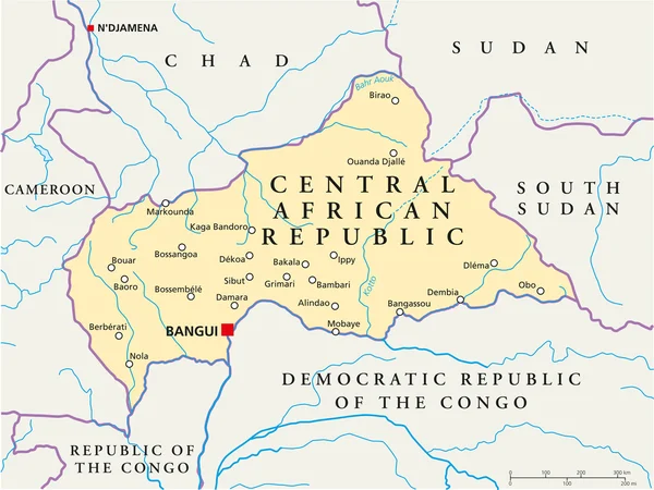 Mapa Político de la República Centroafricana — Archivo Imágenes Vectoriales