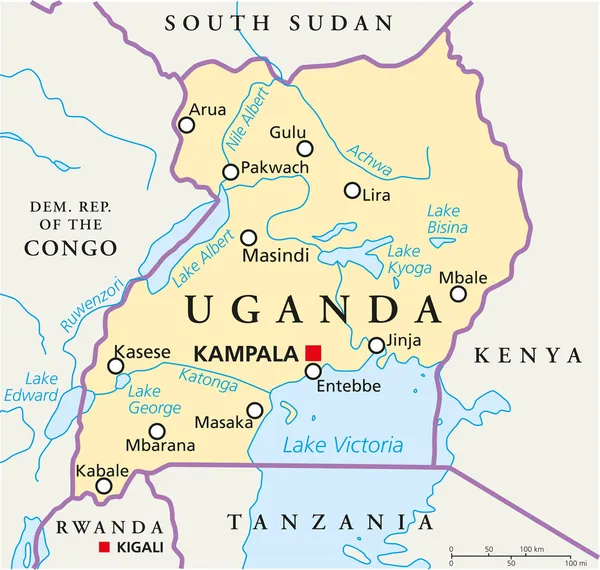 Politieke kaart van Oeganda — Stockvector