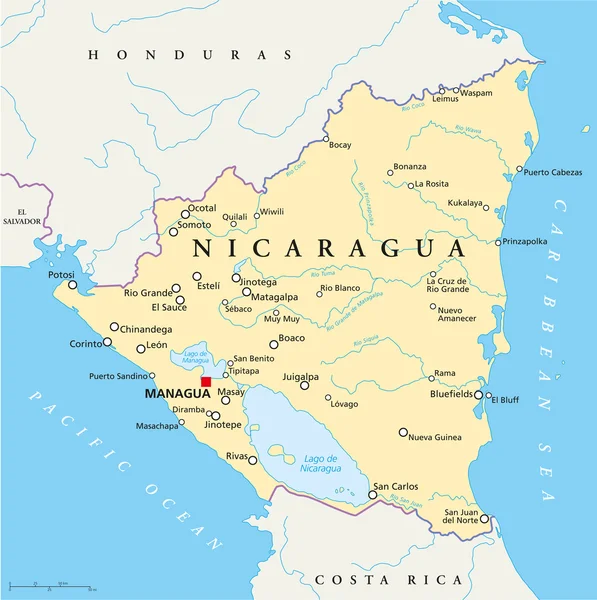 Mapa político de Nicaragua — Vector de stock