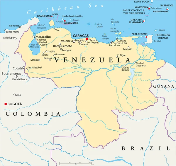 Mappa politica di venezuela — Vettoriale Stock