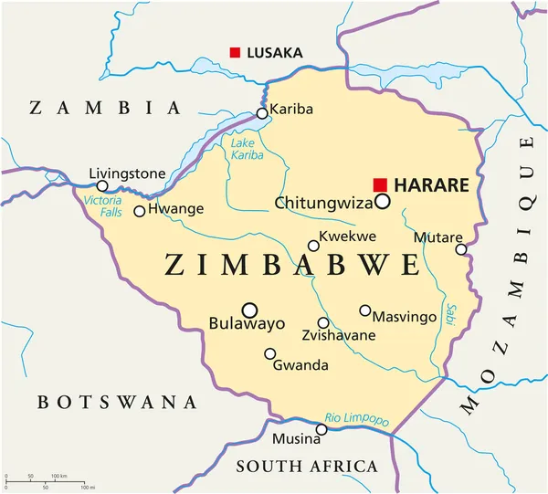 Mapa político de zimbabwe — Vector de stock