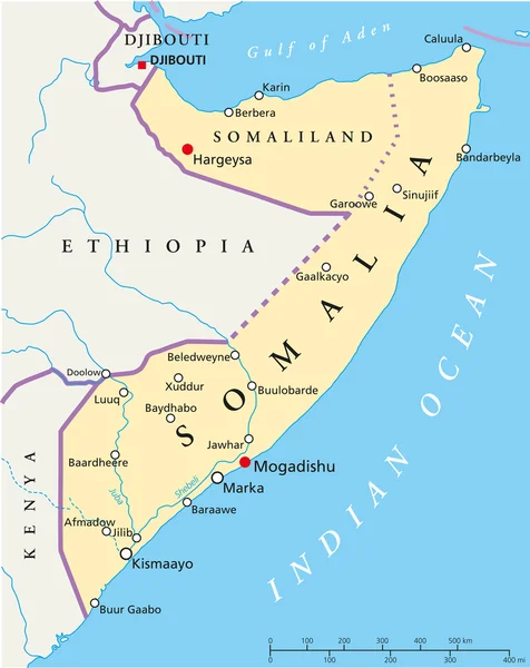 Somalia mapa político — Archivo Imágenes Vectoriales