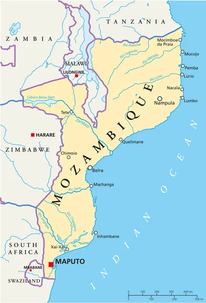 Mapa político de Mozambique — Vector de stock