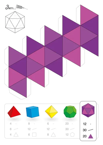 Modelo de papel Icosaedro —  Vetores de Stock