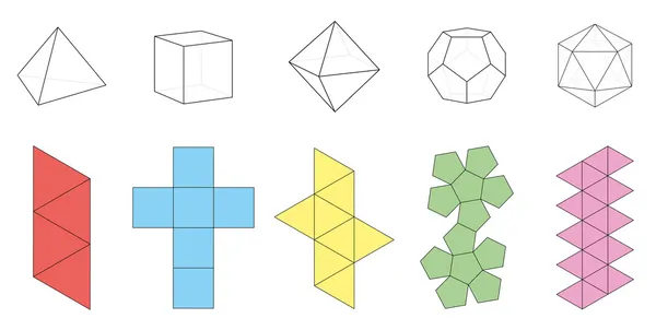 Figuras de sólidos platónicos Redes — Vector de stock