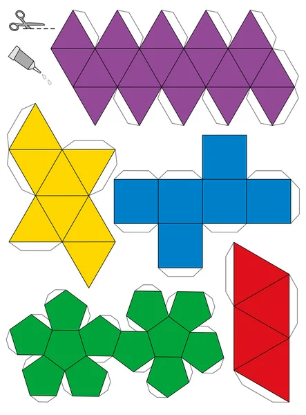 Platonische lichamen papieren model sjabloon — Stockvector