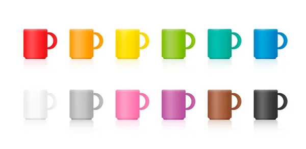 Colored Mugs Set Colorful Porcelain Cups Coffee Hot Chocolate Tea — Stock Vector