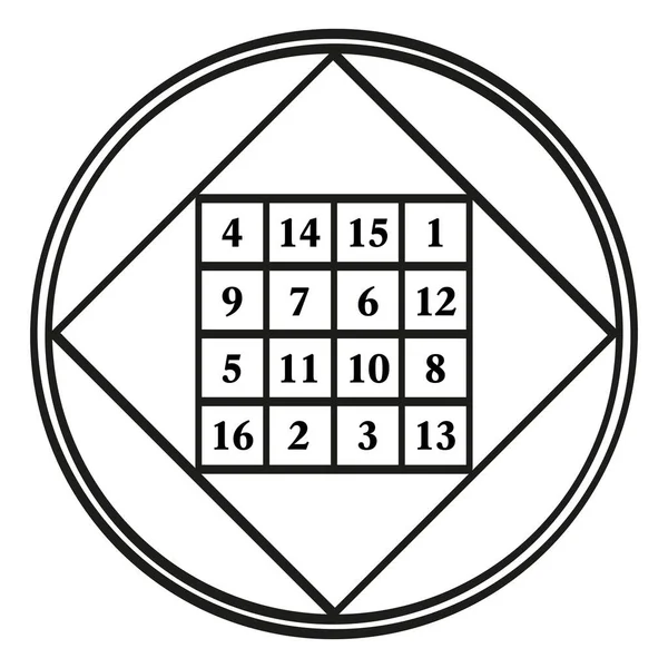 四阶魔法方块 一个符号 分配给占星术行星木星 魔法常数为34 魔方与数字1到16 任何方向上的数字总和总是34 — 图库矢量图片