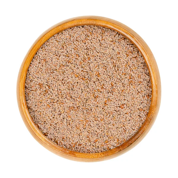 Hele Psyllium Zaden Een Houten Kom Plantago Ovata Bekend Als — Stockfoto