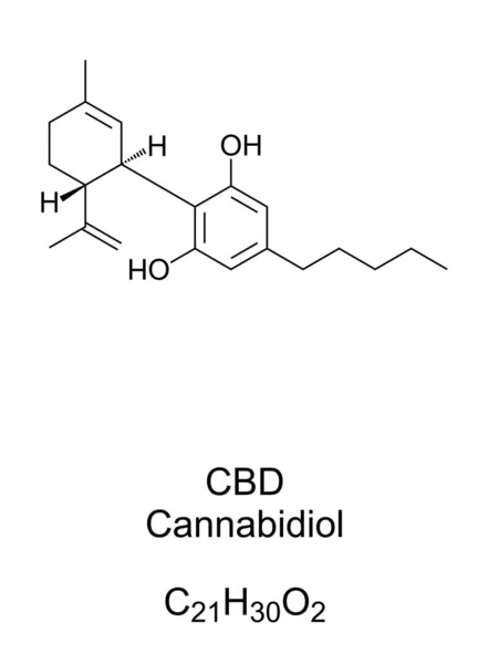 칸나비디올 Cbd 화학식 카나비 노이드 식물중의 하나이며 비스스바 식물에서 발견되는 — 스톡 벡터