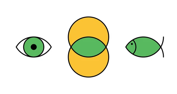 维西嘉鱼 眼睛和鱼的符号 两个重叠的圆圈形成了一个镜片 眼睛的基本形状 对于那些早期基督徒的秘密象征 也被称为鱼或耶稣鱼的标志 — 图库矢量图片