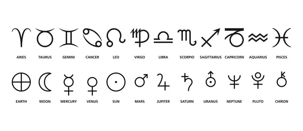 Symbols Astrological Signs Planets Frequently Used Symbols Astrology Including Signs — Vettoriale Stock