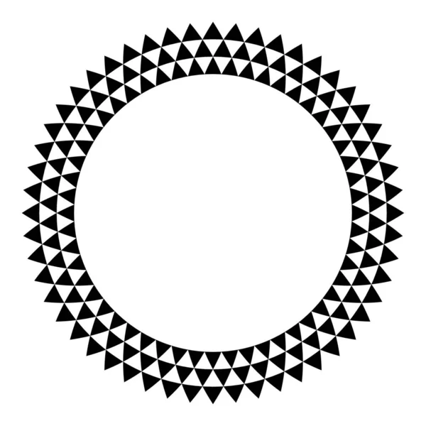 Kreisrahmen Mit Dreiecksmuster Drei Reihen Schwarzer Dreiecke Die Einen Runden — Stockvektor