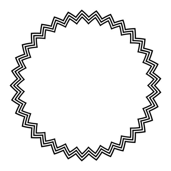 水平ジグザグ線の円枠 3本の太字の鋸歯状線が複数の尖った星図を形成し 装飾的な境界線 白の背景に黒と白のイラスト 隔離された ベクトル — ストックベクタ