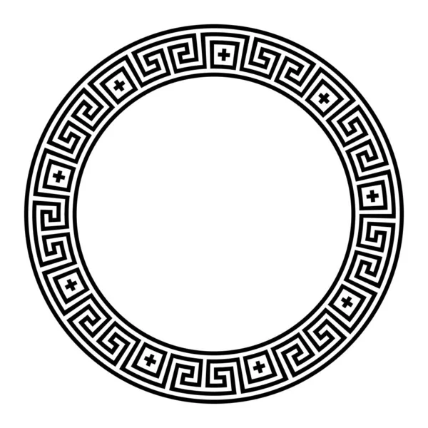 蛇行パターン 十字記号を持つ円枠 シームレスな線で構成された装飾的な境界線は 繰り返し方向を変えるモチーフに成形されます 古代ギリシャとローマ ギリシャの鍵として知られています — ストックベクタ