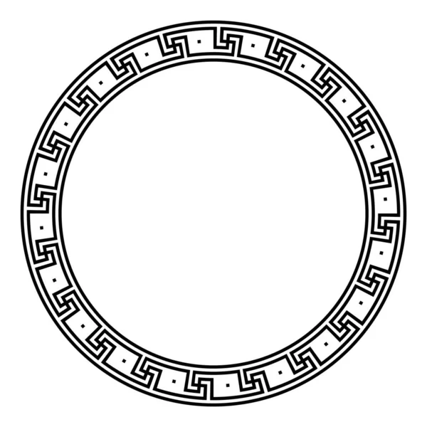 クロス平均パターン 1つのドットで円フレーム 装飾的な丸い境界線 行で作られました 繰り返しモチーフに形 スタイル 古典的なギリシャとローマで見つけることができます ギリシャのキーとして知られています — ストックベクタ