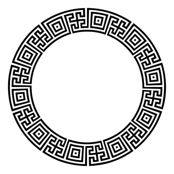 Podwójny Wzór Meandry Wykonany Kwadratów Krzyży Okrągła Rama Dekoracyjna Okrągła — Wektor stockowy