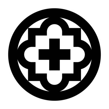 Avusturya 'daki Aziz Peter Mezarlığı yeraltı mezarlığı, Salzburg' daki Maximus mağarasında 5. yüzyıldan kalma, cesur sınırlar tarafından çerçevelenmiş bir Hristiyan haçı sembolü..