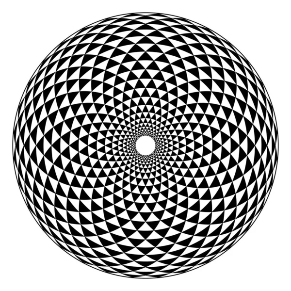 円で囲まれた螺旋状に配列された円によって形成されたフィボナッチパターン 黒と白の三角形は ヒマワリの種の幾何学的配置のような曲げ三角形を作成します — ストックベクタ