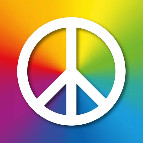 White Peace Symbol Shadow Rainbow Colored Background Originally Designed Nuclear — Stock Photo, Image