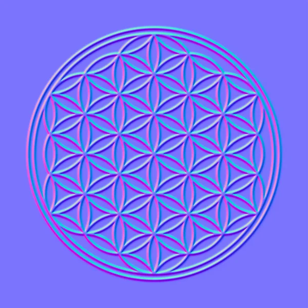 生命の花 宇宙の色で 3D効果 主にピンクと紫の色 通常のマッピング技術で作成されました 六角形の円を配置し 花の花びらのようなパターンを生成します 神聖な幾何学 — ストック写真