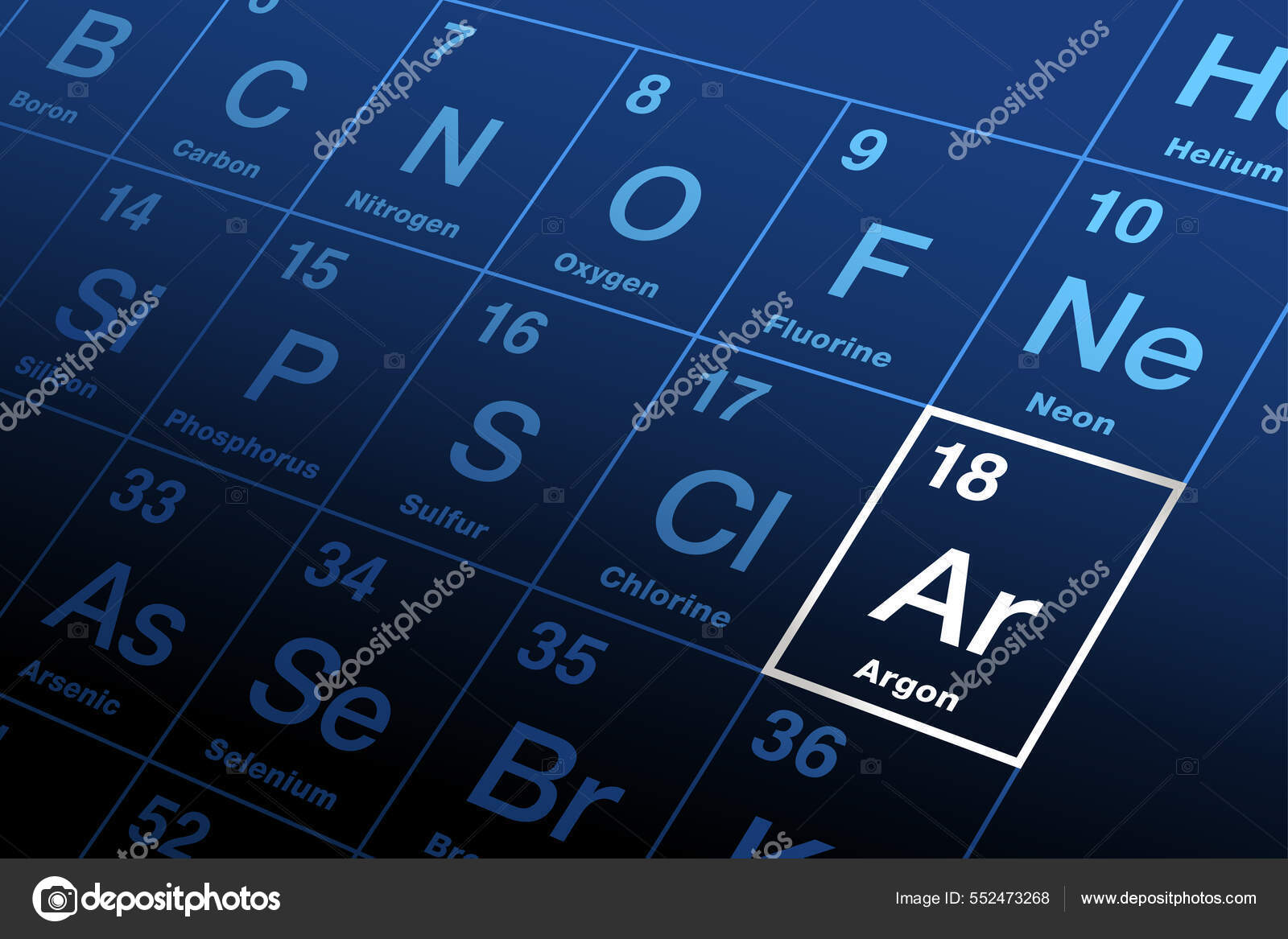 Argon Periodic Table Elements Noble Gas Symbol Atomic Number Used Stock