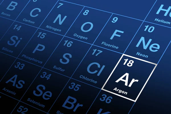元素周期表上的氩元素 惰性气体 符号Ar和原子序数18 用作惰性气体屏蔽 用于白炽灯 荧光灯和紫罗兰发光气体排放管 — 图库矢量图片